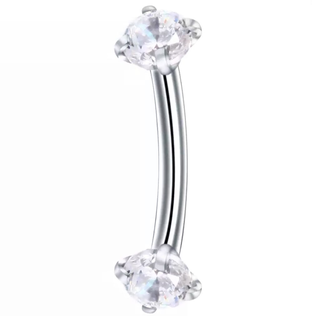 Steel banana bar with cz stone