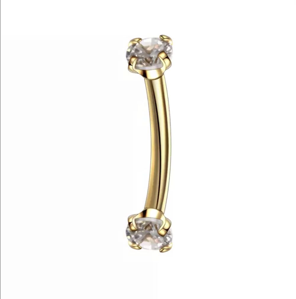 Steel banana bar with cz stone - Image 2